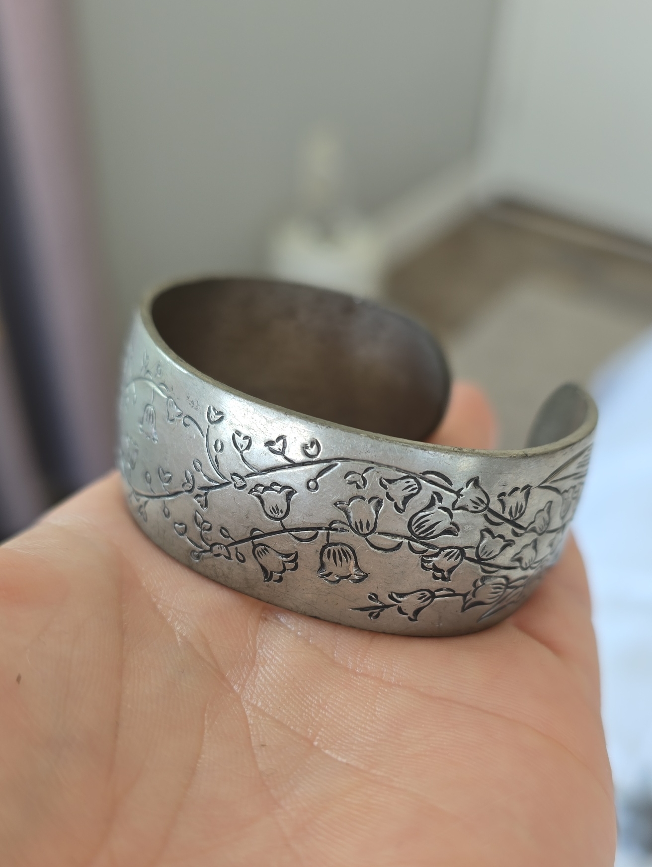 Vintage Kirk Stieff Pewter Floral Cuff Bracelet - Lily Of The Valley 900-5